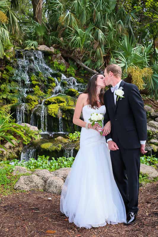 Wedding Waterfall Kiss at Ormond Memorial Gardens